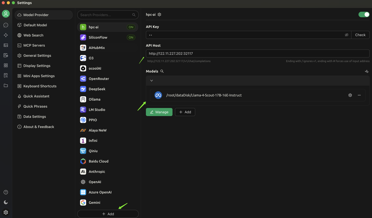 Chat with inference endpoint in Cherry Studio